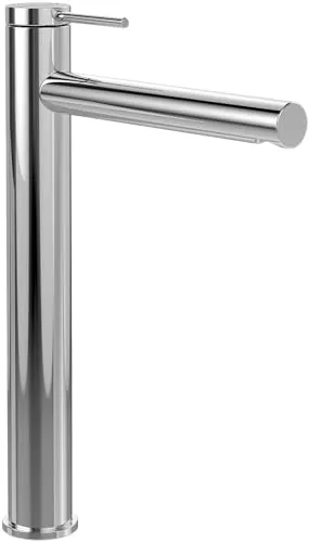 Villeroy & Boch Loop & Friends Hochwaschbecken ohne Ablaufgarnitur Bad mit Keramikkartusche Wassersparbecken Auslauf Höhe 251 mm Rund Chrom