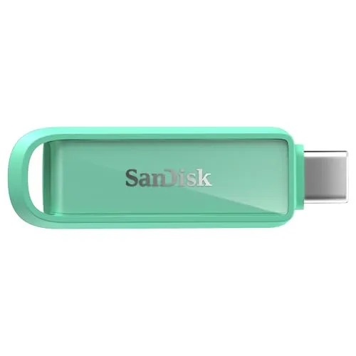 SANDISK Phone Drive mit USB Type-C 256 GB (Flash-Laufwerk für Smartphones, Tablets und Computer, 150 MB/s Lesen, Schlüsselring-Öse zur Mitnahme, 1 Jahr RescuePRO Deluxe-Software) - Seafoam Green