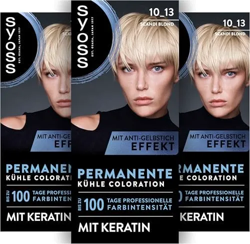 SYOSS Coloration 10_13 Scandi Blond (115 ml), permanente Coloration mit Keratin verleiht einen kühlen Farbton für bis zu 100 Tage professionelle Farbintensität, mit Anti-Gelbstich-Effekt