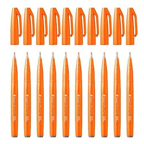 Pentel SES15C-F Faserschreiber mit Flexibler Pinsel-ähnlicher Spitze orange 10 Stück