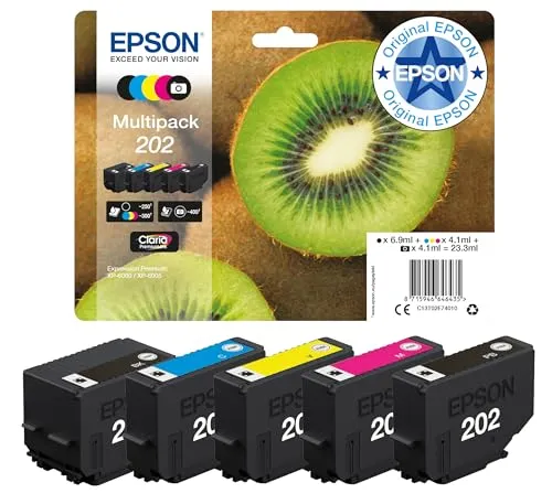 Epson EP64643 Original 202 Tinte Kiwi (XP-6000, XP-6005, XP-6100, XP-6105), Multipack 5-farbig