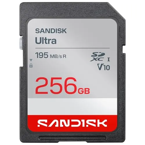 SANDISK Ultra SDXC UHS-I-Karte 256 GB (bis zu 195 MB/s Lesegeschwindigkeit, Full-HD-Video, V10, U1, C10) SANDISK App