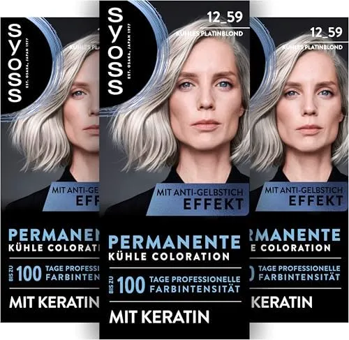 SYOSS Coloration 12_59 Kühles Platinblond (115 ml), permanente Coloration mit Keratin verleiht einen kühlen Farbton für bis zu 100 Tage professionelle Farbintensität, mit Anti-Gelbstich-Effekt