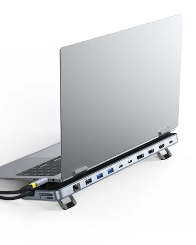 Baseus Laptop-Dockingstation-Ständer, 12-in-1, HUB Dreifaches 4K-Display, HDMI/DP, 10 Gbit/s USB A/C, schnelle Datenübertragung, PD 100W, Ethernet, TF/SD, Docking Station USB C mit Ständer für Windows